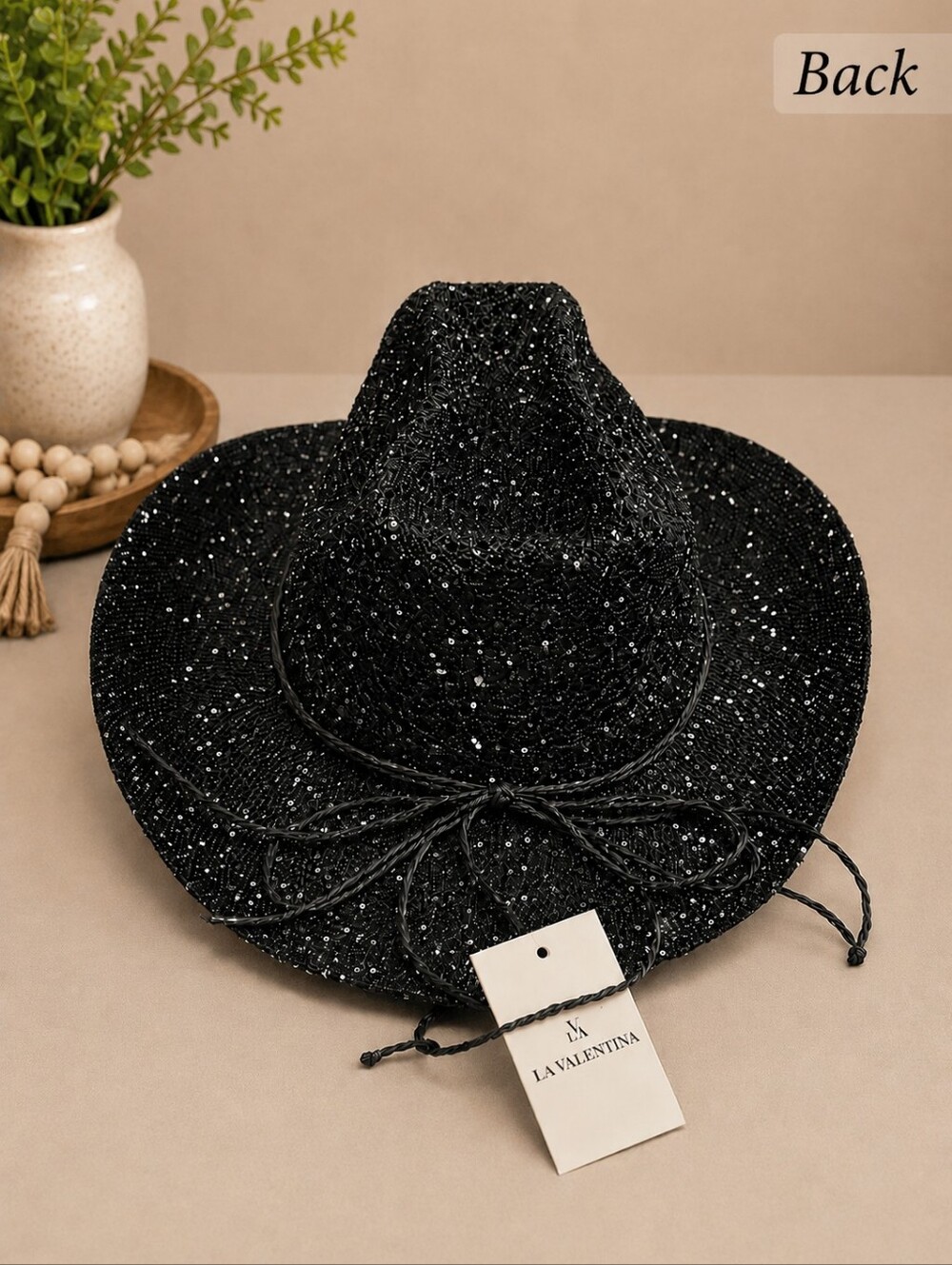 LA Valentina Sparkly Sequined Black Straw Cowboy Hat for Women - NWT - Picture 3 of 5